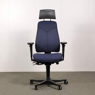 Kinnarps 6000/8000 työtuoli, tumma sininen, käsinojat, niskatuki