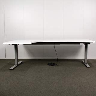 Isku kulmasähköpöytä 120 x 200 cm, valkoinen / harmaa, vasenkätinen